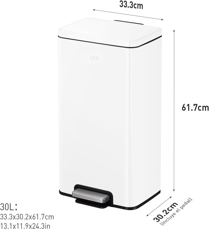 EKO Madison Küchenmülleimer, 30 l, mit Pedal und Soft-Close-Deckel, Weiss, Edelstahl, Anti-Fingerabd