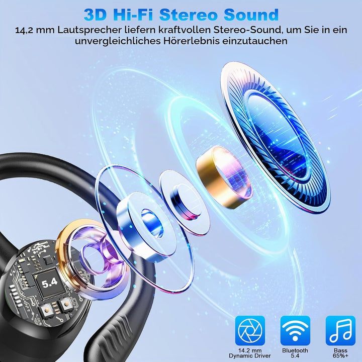 Bluetooth 5.4 Kopfhörer Sport, 2026 Neu 6D Stereo In Ear Kopfhörer Kabellos Bluetoothmit 4 ENC Mic,