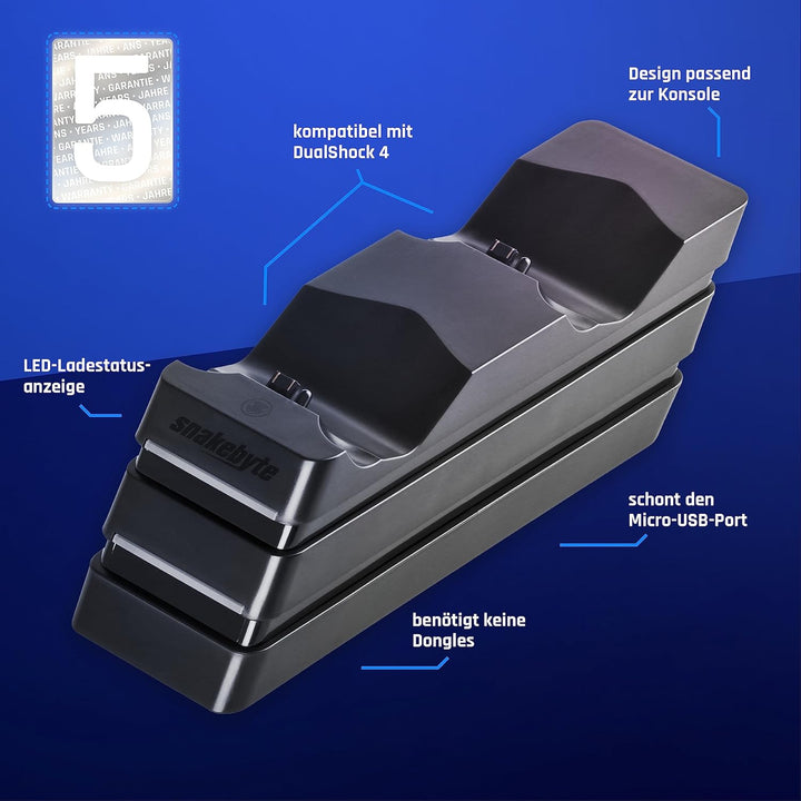 snakebyte PS4 TWIN:CHARGE 4 – schwarz – Ladestation für PlayStation 4/ PS4 Slim / PS4 Pro Dualshock