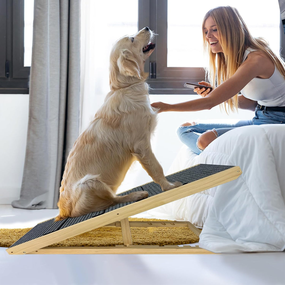 Hunderampe aus Holz, Klappbar Hundetreppe Höhenverstellbar, Hundetreppe für Bett Sofa 60cm Hoch, rut