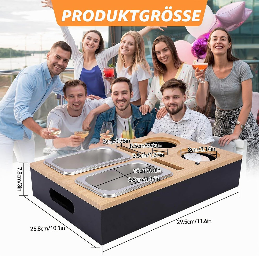 Couchbar Snackbox,Sofa Tablett,Mit Snackschalen Aus Edelstahl,mit Abnehmbarer Deckel,Couch Tablett,S
