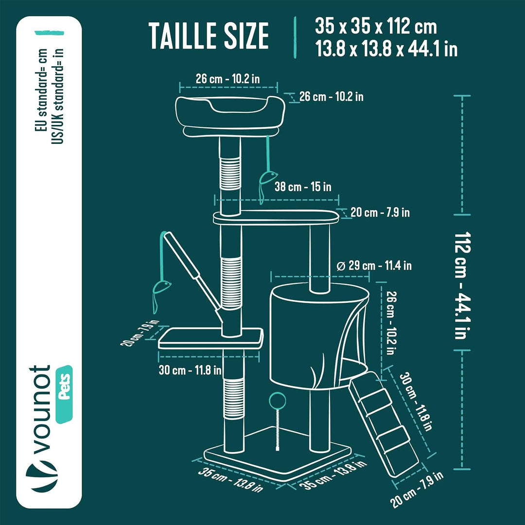 VOUNOT® Kratzbaum Katzenbaum 112 cm hoch, Stabil Mehrstöckiger Kletterbaum Katzenkratzbaum mit Kratz