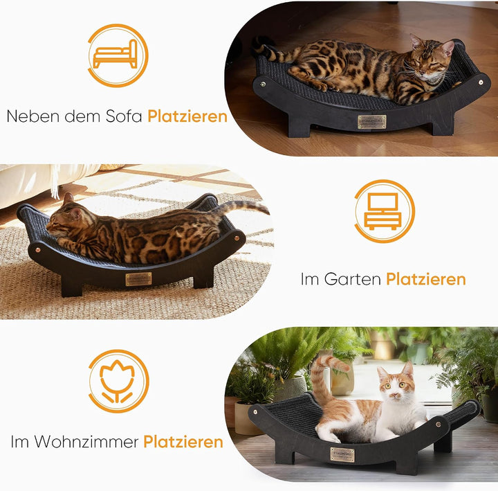 FUKUMARU Sisal Kratzbrett Holz, 70 cm strapazierfähiges Kratzbaum-Bett für Wohnungskatzen, Hängematt