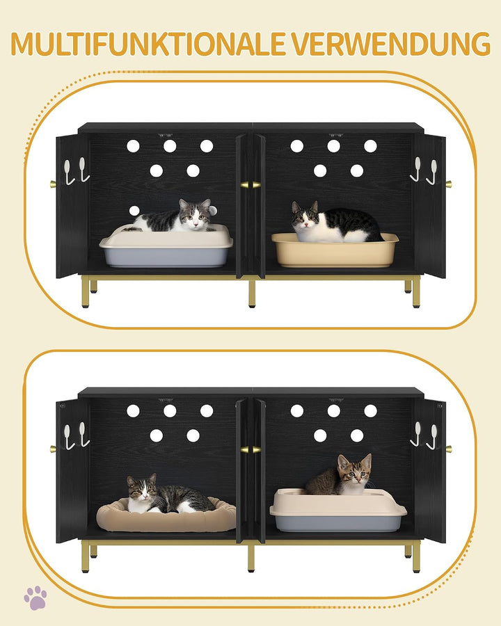 Hzuaneri Katzenschrank für 2 Katzen, 119cm Versteckte Katzentoilettenmöbel, Hölzernes Haustierhaus,