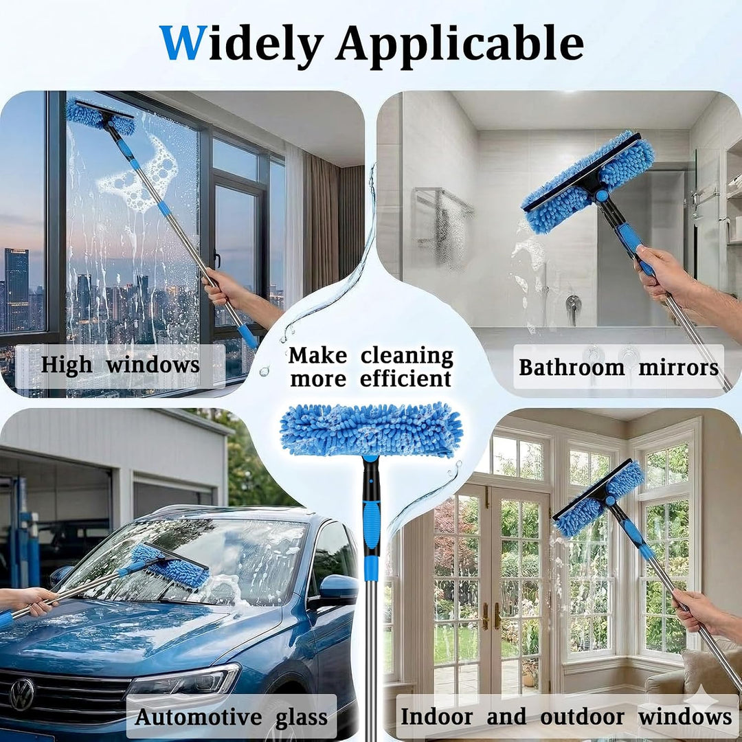 Fensterwischer Teleskop 4.5m,2 in 1 Profi Extra Lange für Hohe Fenster,Blau | Fensterreiniger mit La