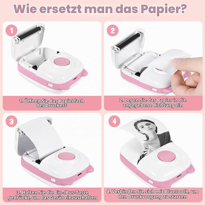 Mini Drucker Tragbarer Thermodrucker Wireless Bluetooth Mini Fotodrucker Smartphone Taschendrucker M
