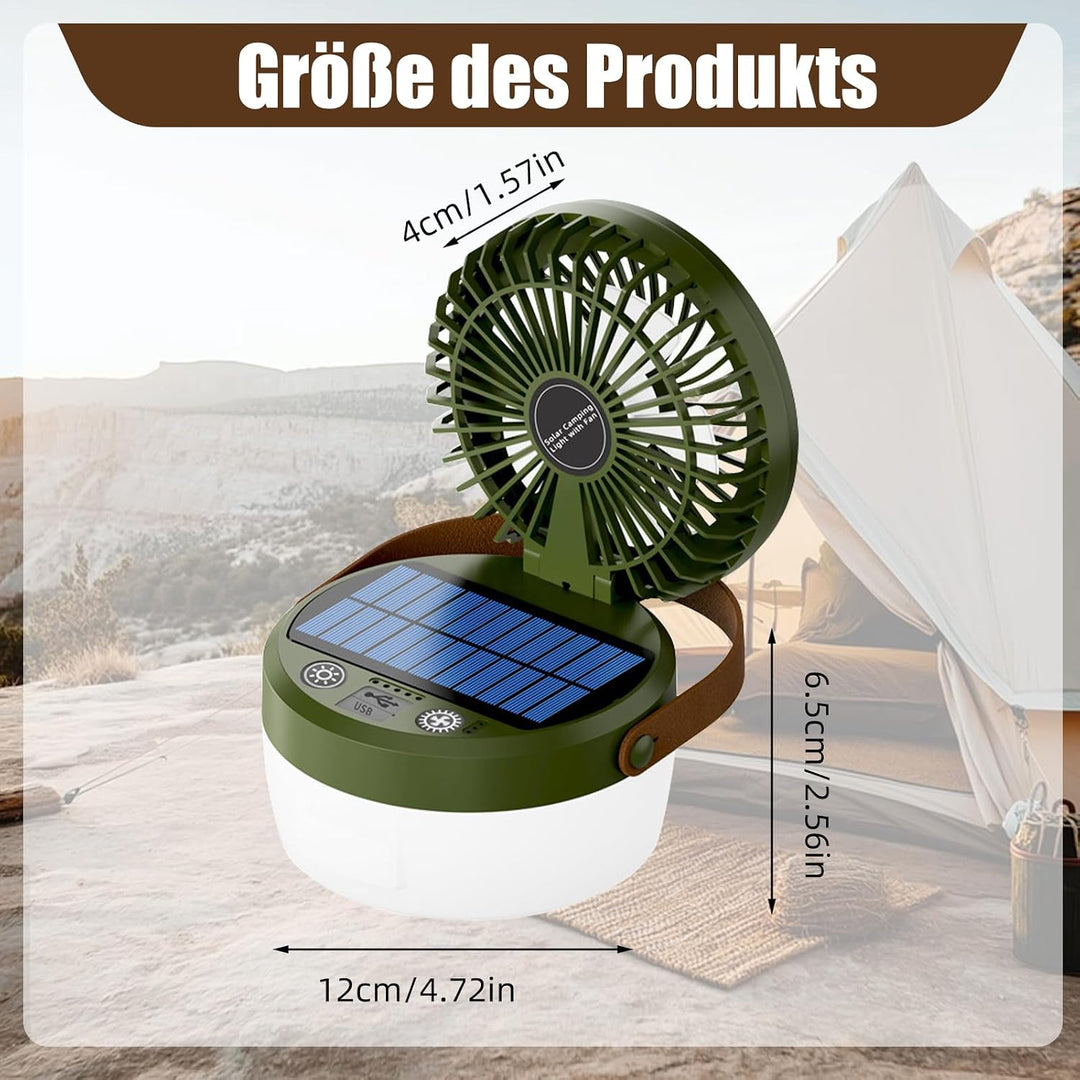 Solar Camping Ventilator, USB Rechargeable Fan, Tischventilator akku Ventilator Camping Campinglampe