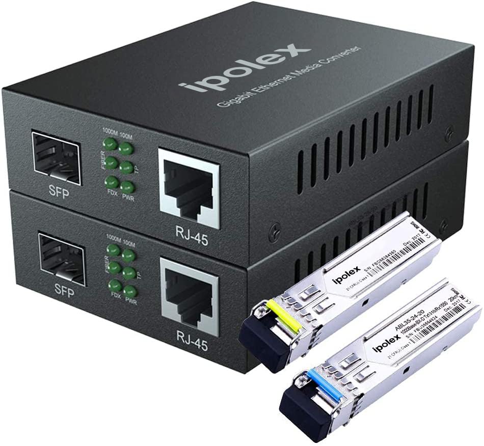 ipolex EIN Paar Gigabit Ethernet Medienkonverter, 1,25G SFP Port, Single-Mode LC Glasfaser zu Ethern