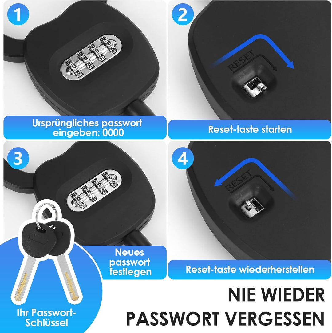 E Scooter Schloss mit Zahlencode, Schloss für E Scooter mit 4L Tasche, 150CM Handschellenschloss mit