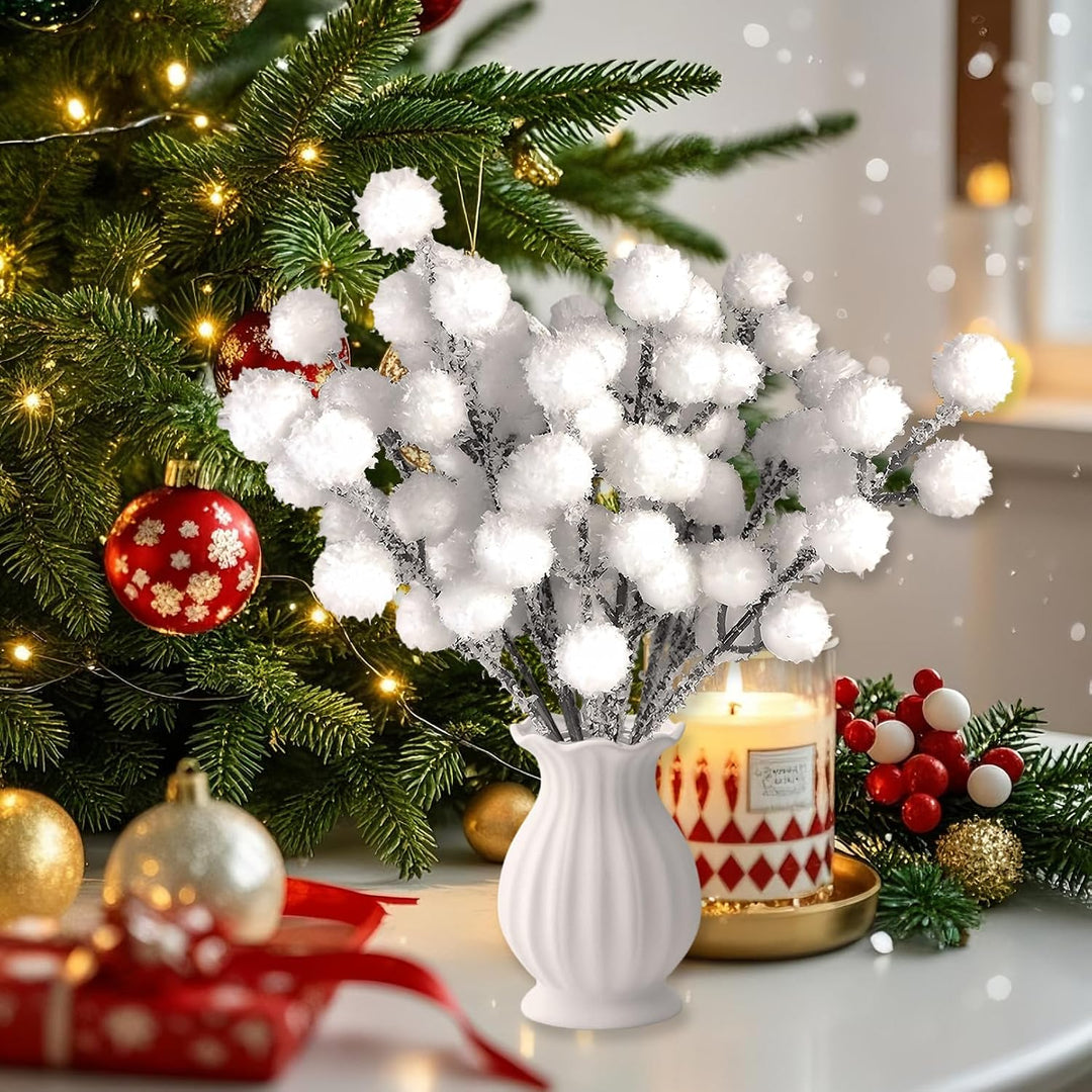 30 Stück Weisse Beeren Deko Zweige, Künstliche Weihnachtszweige für Winter deko &amp; Weihnachtsdekorati
