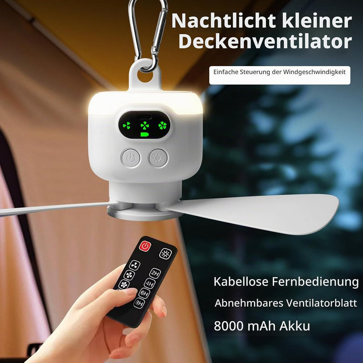 Camping Ventilator mit Licht, USB Campingventilator mit Fernbedienung, Aufladbar 8000mAh, Tragbarer