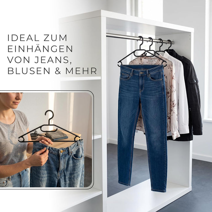 Novaliv 100 Kleiderbügel schwarz | 360° drehbarer Haken | Anti-Rutsch-Rillen | für Hemden Blusen Röc