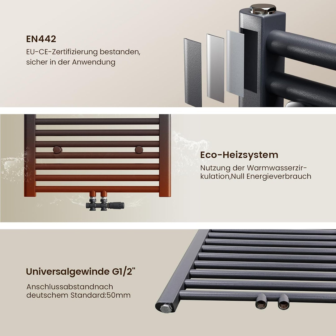 Heilmetz Badheizkörper Anthrazit Handtuchtrockner Heizung 1000 x 400 mm Bad Heizkörper Handtuchheizk