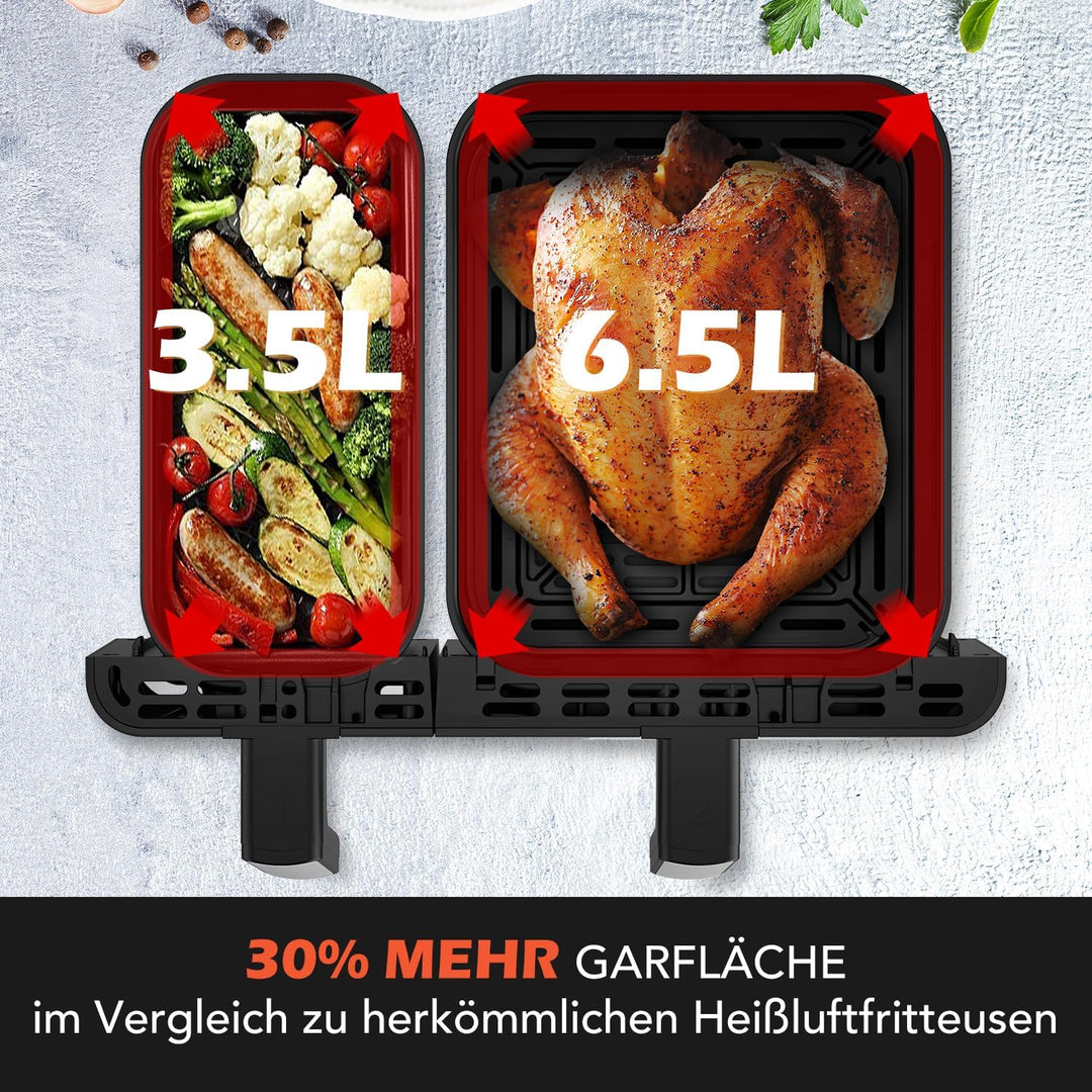 Airfryer Dual Basket 10L 2 Körbe 2 Gerichte Gleichzeitig Fertig Weniger Fett Energieeffizient Einfac