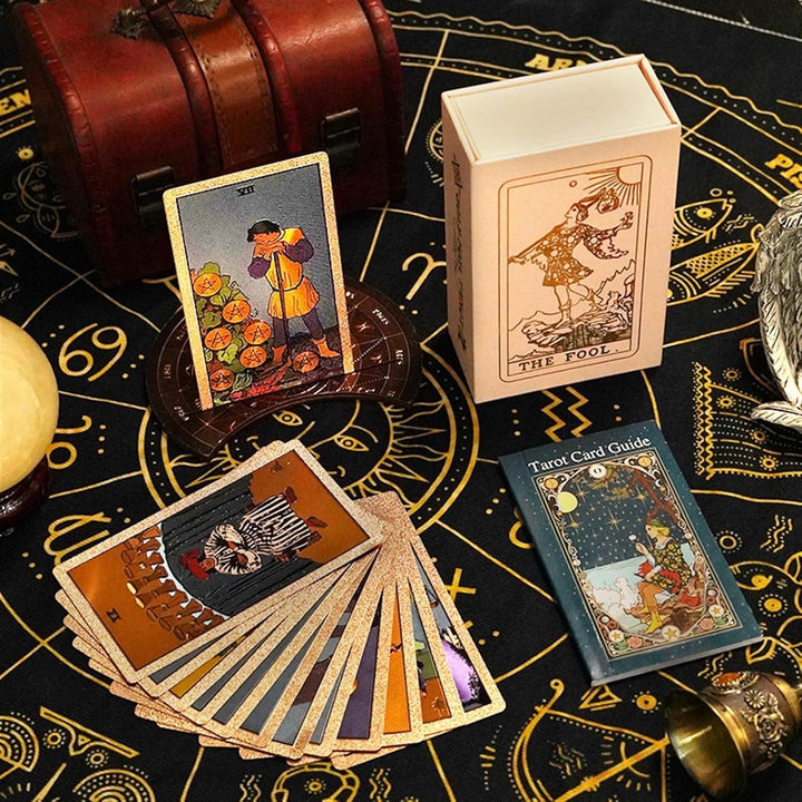 GIBZ Original Design Tarot Karten, 78 Stück Rose Gold Folie Tarot Deck Set, mit Guide Buch und Box f