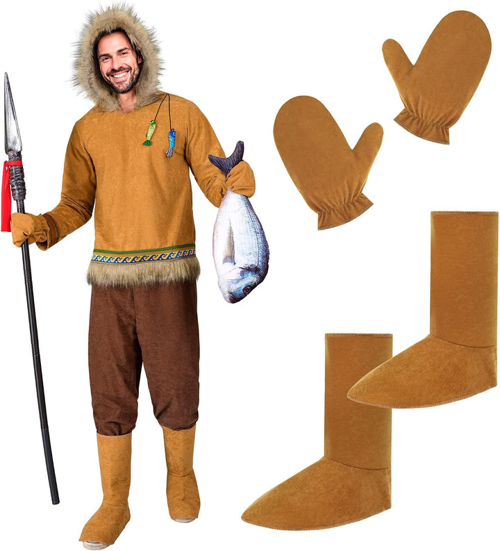 W WIDMANN MILANO Party Fashion - Inuit Kostüm für Herren, Oberteil mit Kapuze, Hose, Handschuhen &amp; S