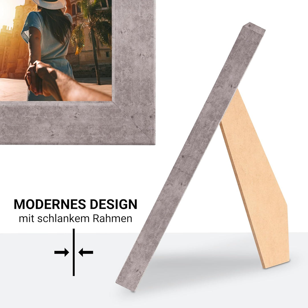 Dreierpack (3 Stk.) Bilderrahmen 15x15 cm MDF Holz-Rahmen in Grau/Beton | mit bruchsicherem Plexi-Gl