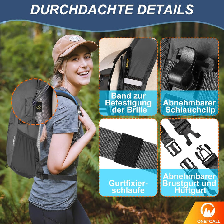 Wanderrucksack Damen, Diebstahlsicherer Tagesrucksack Damen, Wasserdichter Fahrrad Rucksack mit Rück