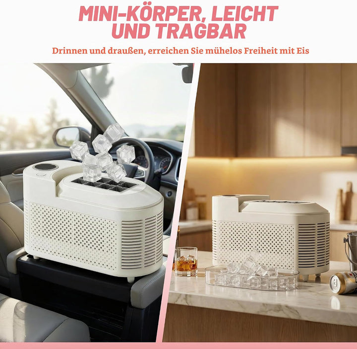 Mini Eiswürfelmaschine, Einmal 8 Eis ausgeben, Unterstützt Fahrzeugstromkabel, Tragbare Klare Eismas