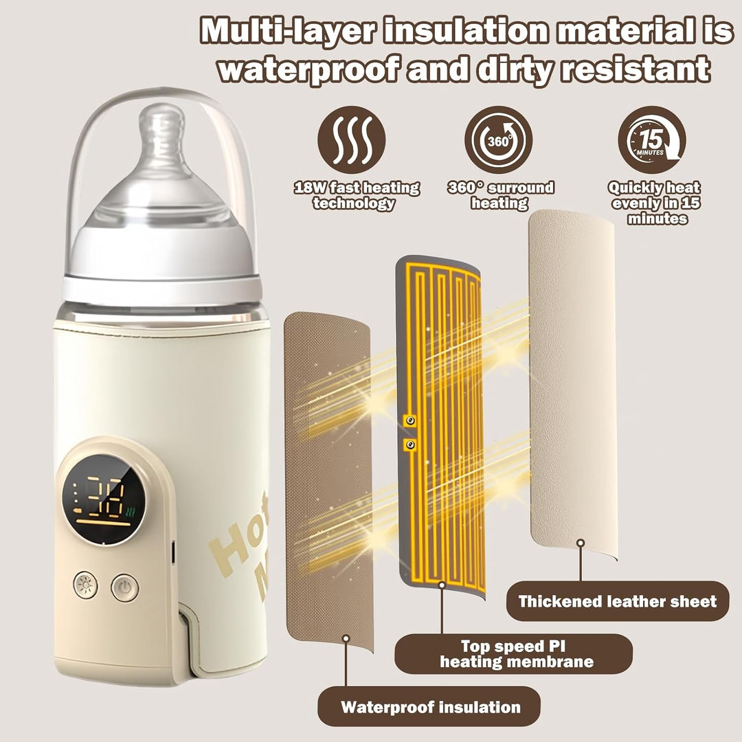 Flaschenwärmer Baby, Tragbarer Flaschenwärmer, Unterwegs mit LCD-Display USB-Ladung Babyflaschenwärm