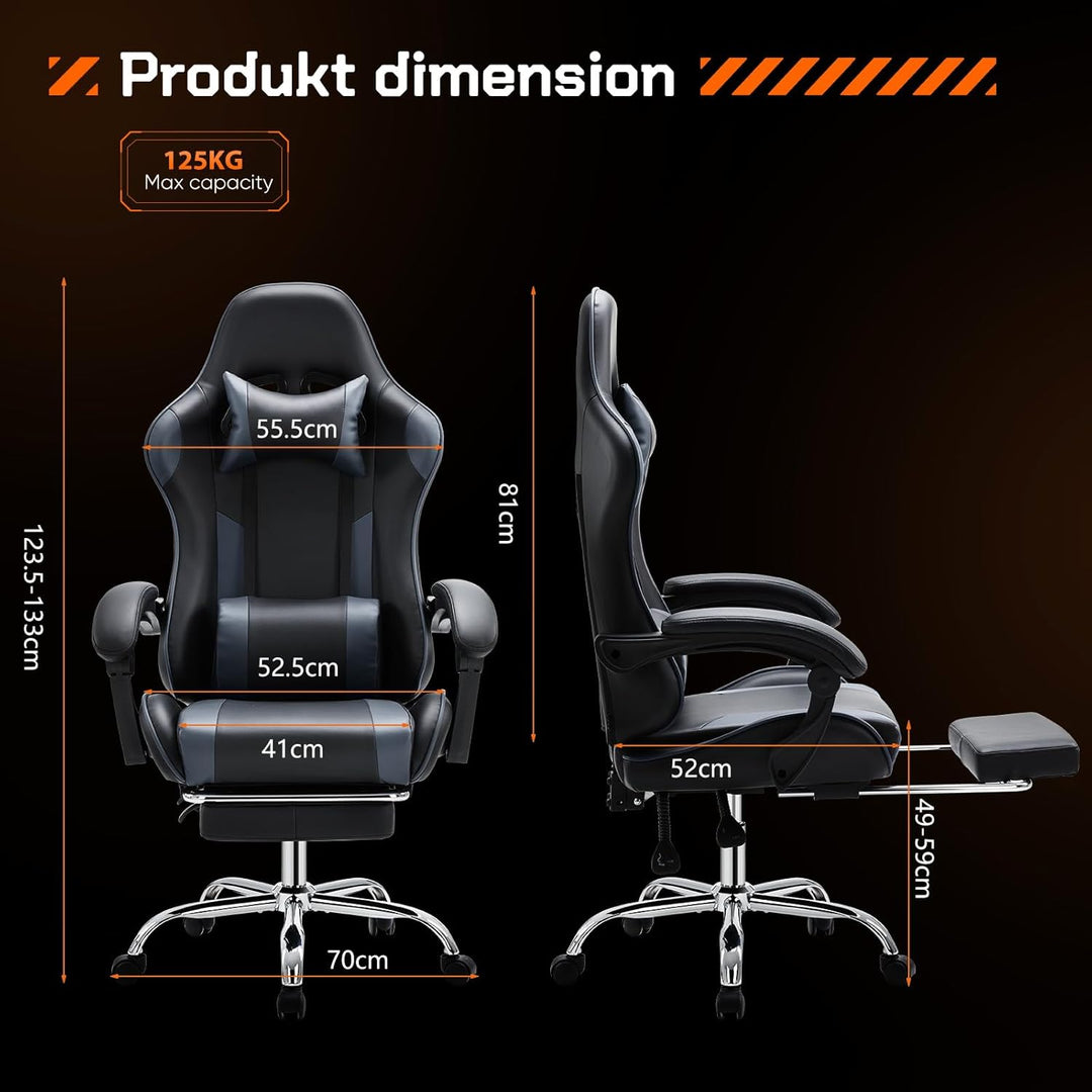 Sweetcrispy Gaming Stuhl,Ergonomischer Bürostuhl mit Fussstütze,Gamer PC Stühle mit Kopfstütze Lende