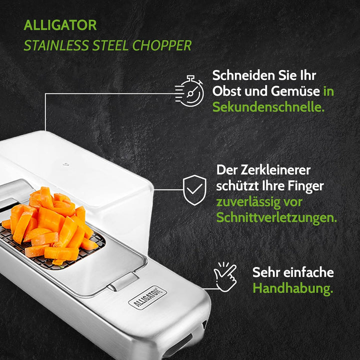 ALLIGATOR 3094 - Edelstahl-Multifunktionsschneider Mit Auffangbox - Gemüse- Zwiebel- und Pommesschne