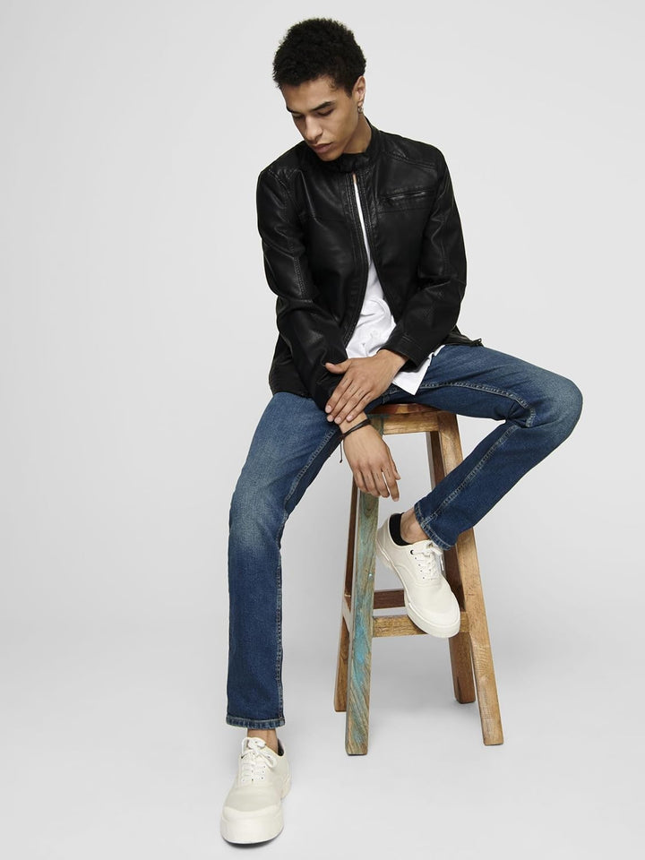 ONLY &amp; SONS Male Kunstlederjacke onsAL Kunstlederjacke, Schwarz