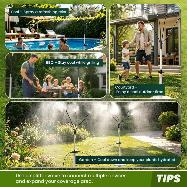 360° Drehbarer Sprühnebel Terrasse Stehend mit 4 Düsen Einstellbare Höhe | Tragbarer Wassernebel - S
