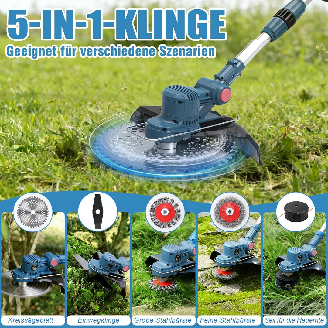 rasentrimmer mit akku und unkrautbürste,5-in-1 Akku Rasentrimmer