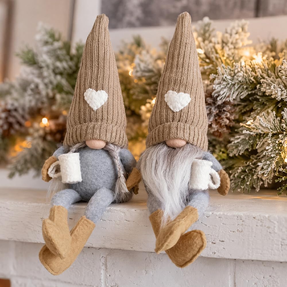 Kaffee Gonks Plüsch Dekor, 2 Stück Herbstdeko Wichtel, Handgemachte Plüsch Kaffe Zwerge, Kaffee Wich