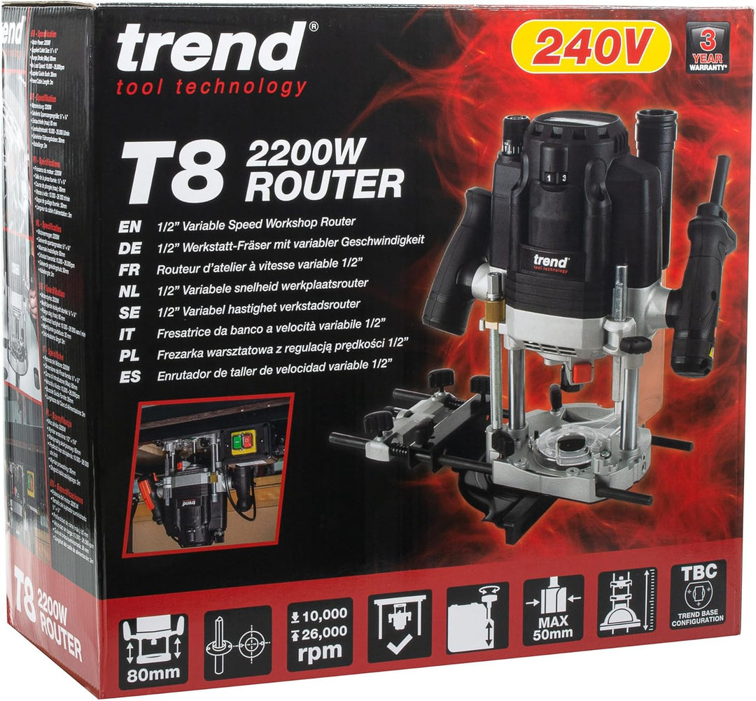 Trend T8 1,3 cm Dual-Mode-Tauchfräser für Hand-/Tischgebrauch, 2200 W 240 Volt, 240 Volt