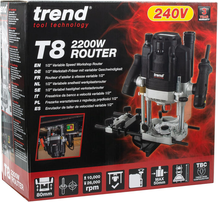 Trend T8 1,3 cm Dual-Mode-Tauchfräser für Hand-/Tischgebrauch, 2200 W 240 Volt, 240 Volt
