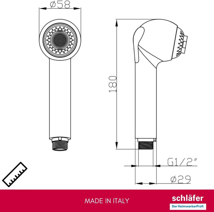 Schläfer 38100012 | Ersatz-Auszieh-Handbrause für Universalarmatur G 1/2, ausziehbarer Dusch-Spültis