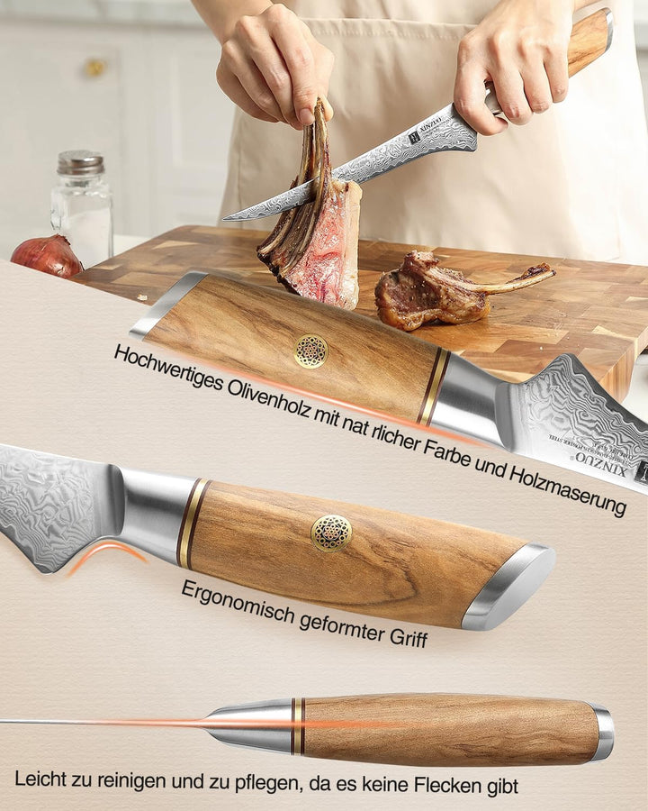 XINZUO 17,8cm Damastpulverstahl Filetiermesser, 73 Schichten Damastmesser Fischmesser Profi Kochmess