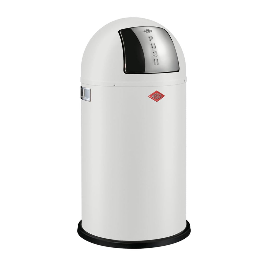 WESCO Pushboy Mülleimer in der Farbe weiss matt, pulverbeschichtetes Stahlblech, 50 Liter Volumen, g