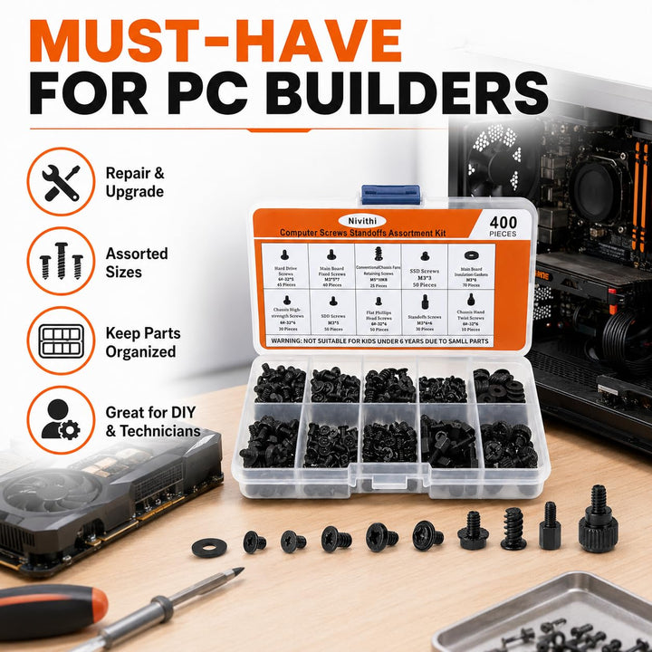 400 Schrauben für Motherboard und Abstandshalter – Schrauben SSD, Motherboardschrauben, Computer-Sch