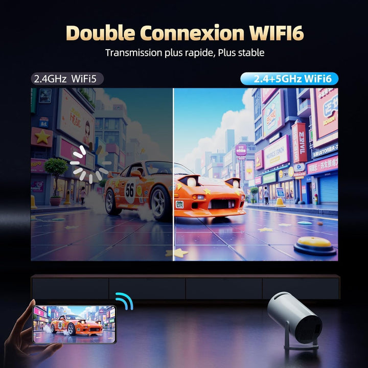 Beamer Unterstützt 4K, Projektor Heimkino mit WLAN und Bluetooth, 270° Drehung, Automatische Vertika