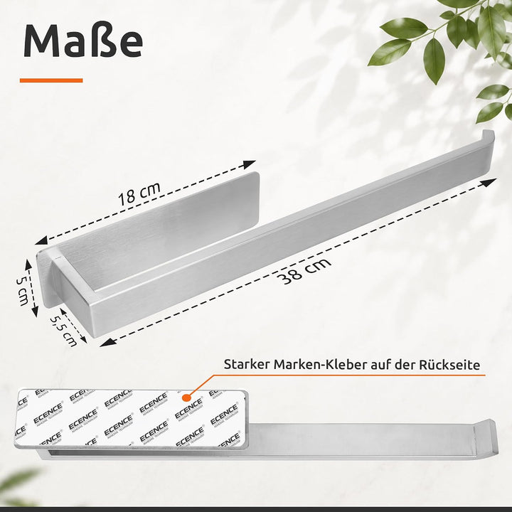 ECENCE Handtuchhalter ohne Bohren selbstklebend gebürstet 38cm - Moderne Handtuchstange aus Edelstah