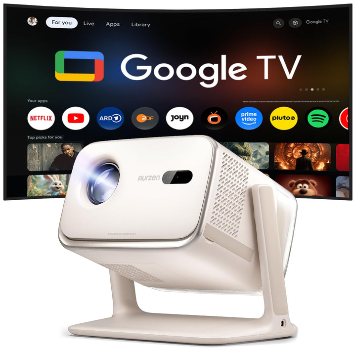Aurzen Boom Mini 4-in-1 Smart Beamer mit Google TV, 4K Unterstützt Heimkino &amp; Outdoor Projektor, 20W