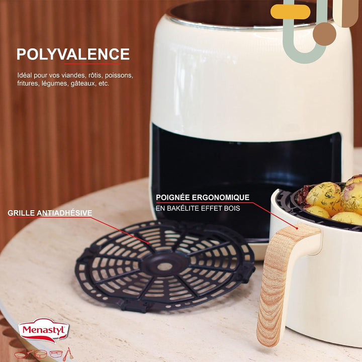 MENASTYL - Fritteuse ohne Heissluftöl Colorama – Seladon – ohne PFAS – 4,5 l – 8 Programme – Tempera