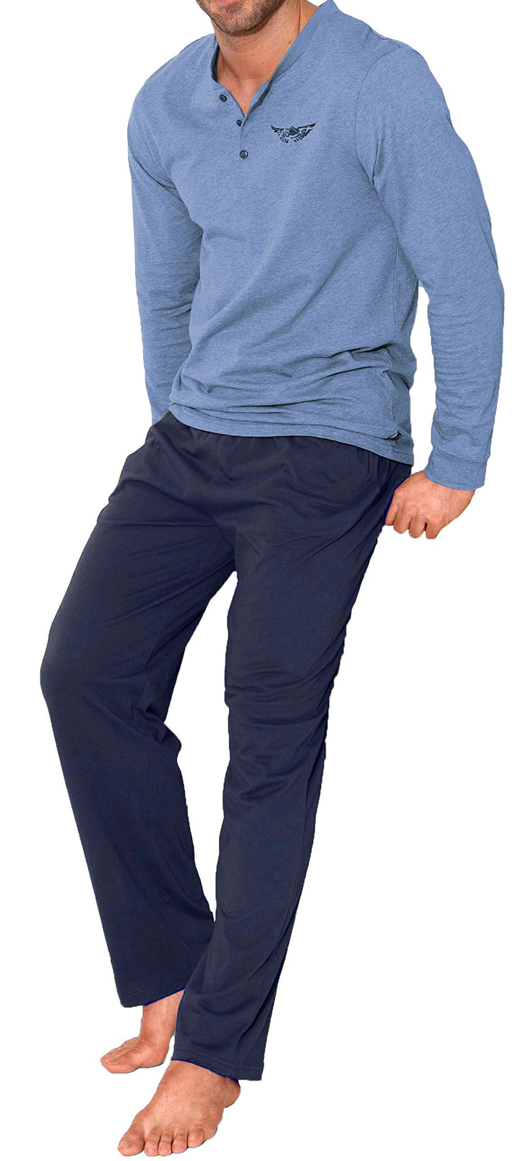 Arizona Herren Schlafanzug Pyjama Baumwolle Lange Hose Knopfleiste Langarm (60/62)
