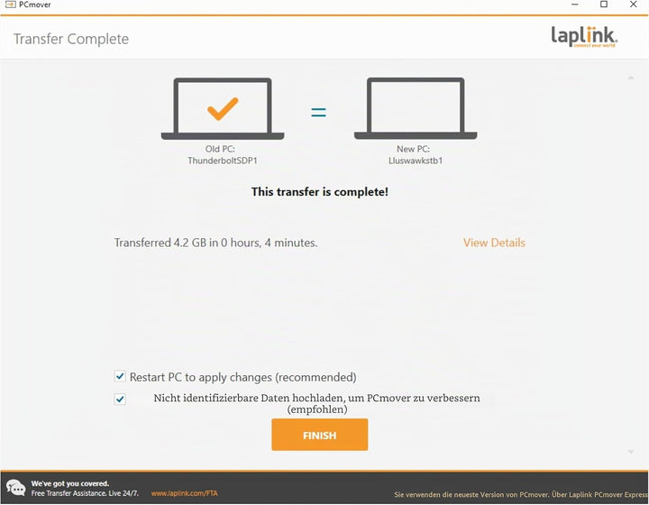 LAPLINK Easy Transfer USB 3.0 Super Speed Kabel &amp; PCmover – 5 Gbps USB Transferkabel inkl. Software