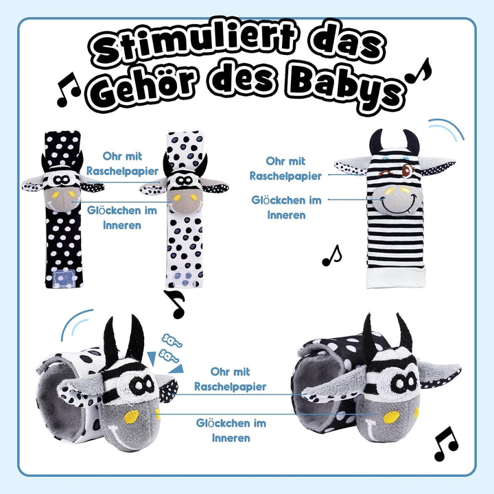 Kontrastbuch Baby Schwarz Weiss Spielzeug, Kontrastkarten Baby Spielzeug 0-12 Monate Rasselsocken Ba