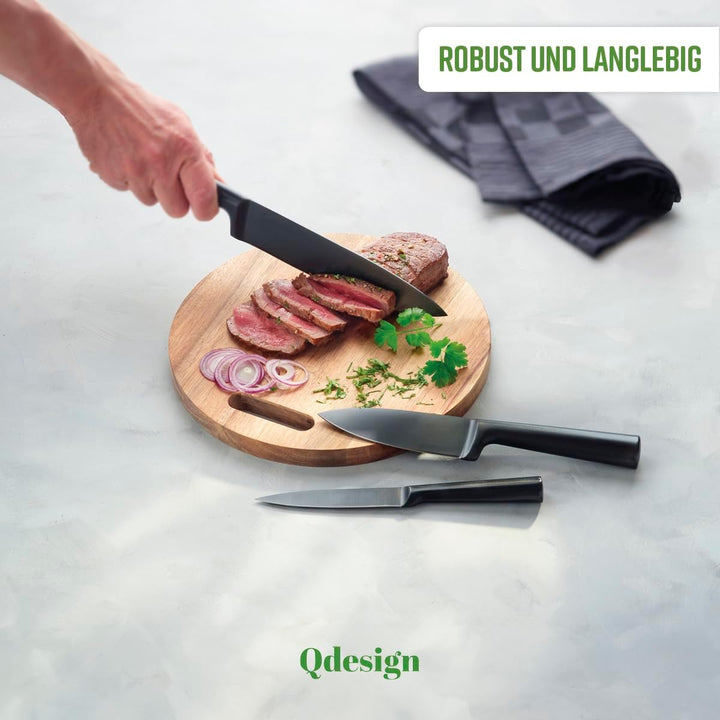 Qdesign - 8er-Set Messer aus Edelstahl - Koch-, Brot-, Aufschnitt-, Ausbein-, Santoku-Messer - für O