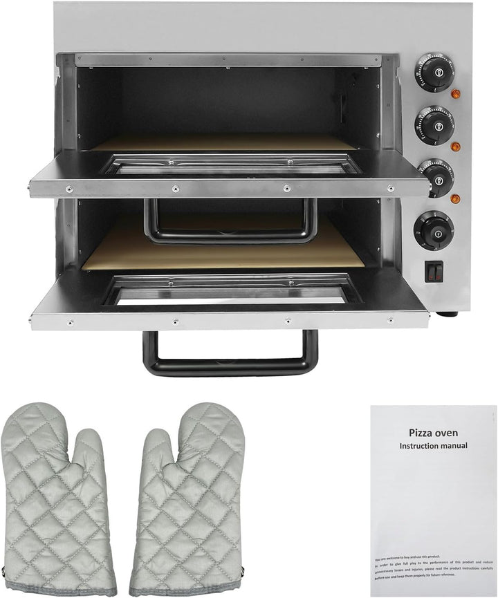 201 Edelstahl Pizzaofen, Gross Pizza Pizzabackofen mit Hitzebeständige Handschuhe, 3000W Doppellagig