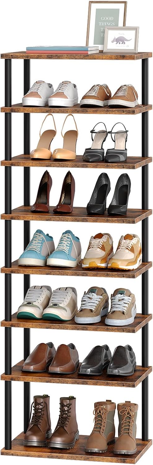 HOOBRO Vertikales Schuhregal, 8-lagiges Schuhregal, schmales Schuhablage, Schuhschrank, Schuhständer