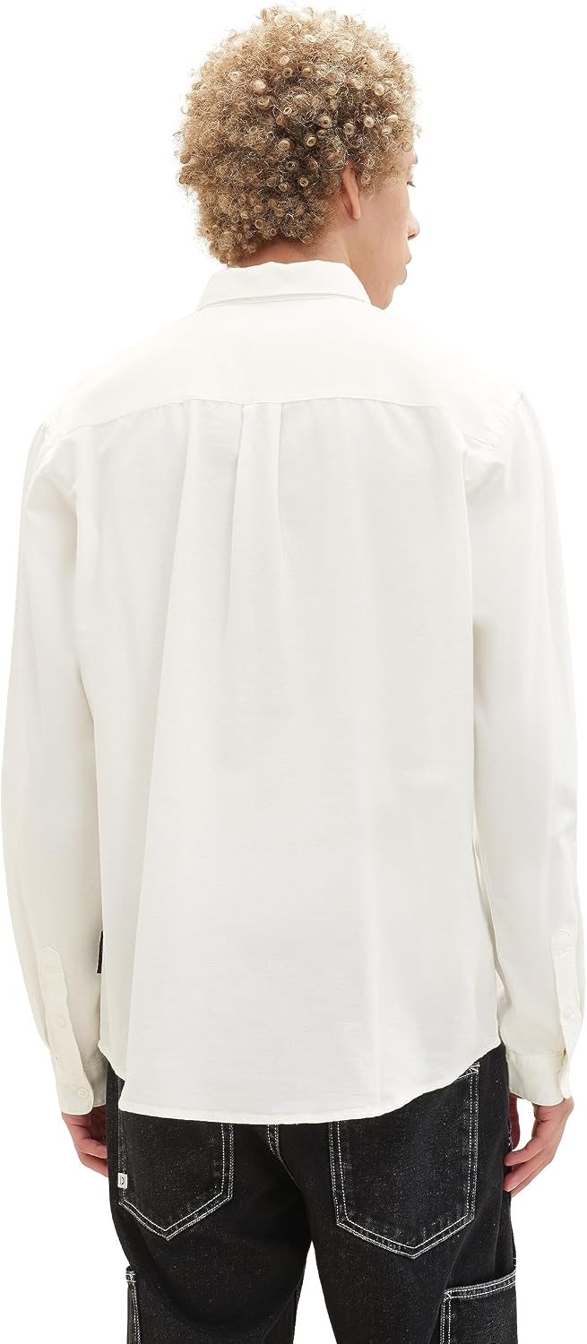 TOM TAILOR Denim Herren Relaxed Fit Oxford Hemd aus Baumwolle M 12906 - Wool White, M 12906 - Wool W