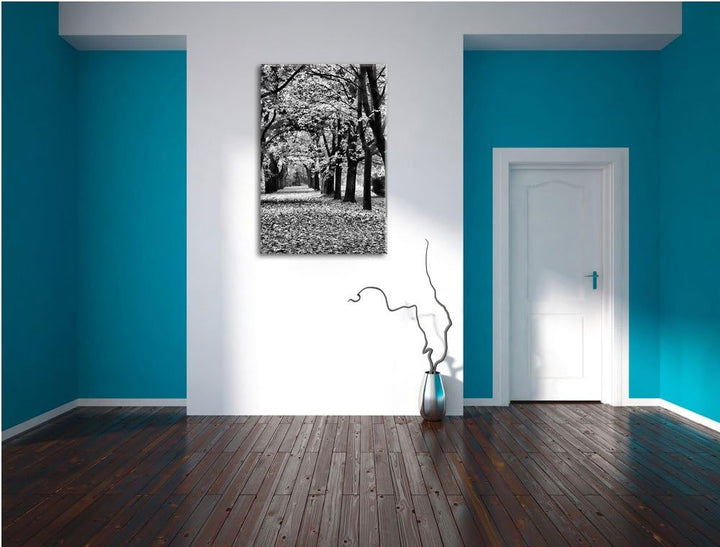 Pixxprint Baumallee im Herbst / 100x70cm Leinwandbild bespannt auf Holzrahmen/Wandbild Kunstdruck De
