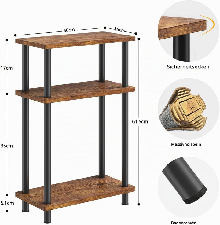 YOUDENOVA Beistelltisch Holz, Beistelltisch Schmal, 40x18x61.5 cm, 3 Tier Kleiner Tisch Für Wohnzimm