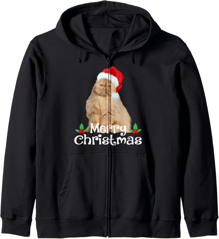 Weihnachten Perserkatze Xmas Santa Hat Tree Lights Kapuzenjacke